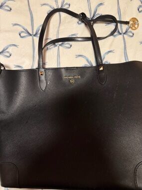 Michael Kors Black Leather Tote with Gold Logo Charm